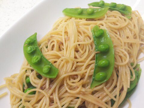 ツナとスナップえんどうの和風スパゲッティ